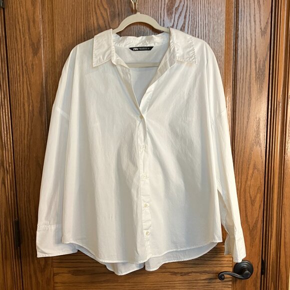 Zara White Button Up Long Sleeve Blouse Size 2XL (XXL) - Picture 1 of 6